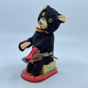 Vintage Line Mar Tin Litho Wind Up Shoe Shine Bear WORKS TF5